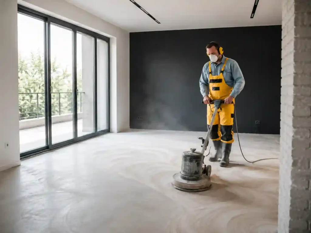Professional post-construction floor cleaning in a renovated home