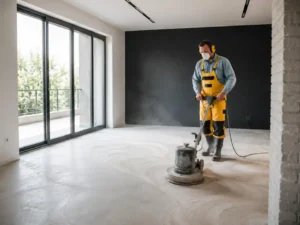 Professional post-construction floor cleaning in a renovated home