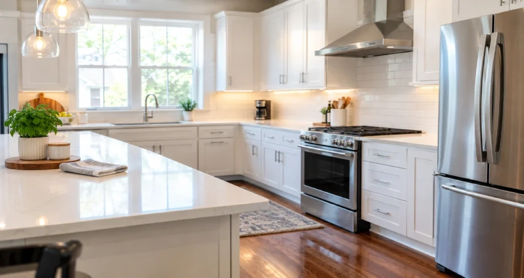 Freshly deep-cleaned modern kitchen in an Arlington, VA home
