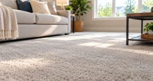 Freshly cleaned living room carpet in an Arlington, VA home